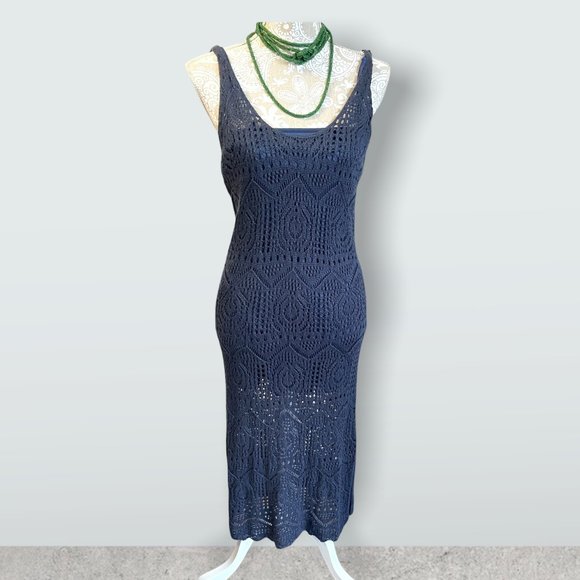 Hayden Knit dress in deep navy blue with navy slip size small. - Picture 1 of 7